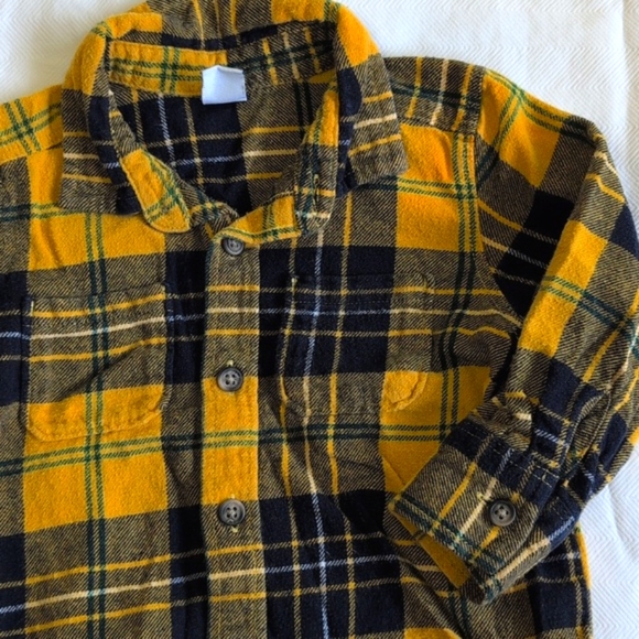 old navy yellow plaid cotton flannel button down shirt 18-24 months baby boy - Picture 4 of 5